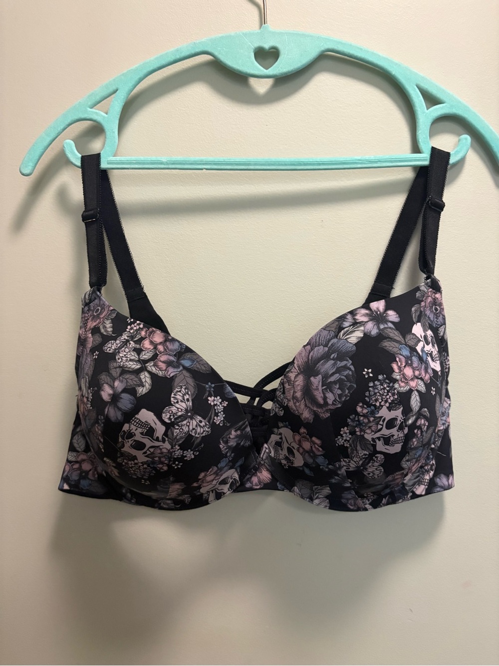 TORRID Black Floral & Skull Lace-Up T-Shirt Bra